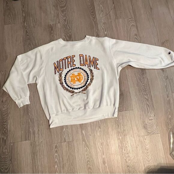 Vintage 80s University Of Notre Dame Seal Sweatshirt Oversized Drop Shoulder L - Picture 1 of 7